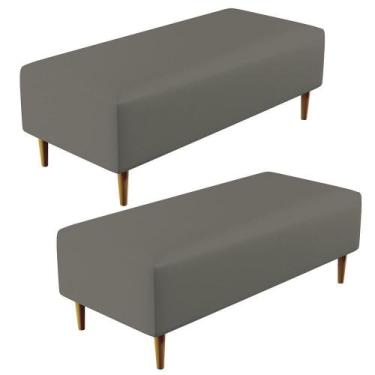 Imagem de Kit 02 Puffs Bali W01 Pés Palito 120x50 Cm Corano Cinza - LYAM DECOR