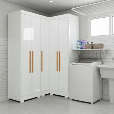 Imagem de Armário Multiuso para Lavanderia Modulado 5 Portas com Pés Branco Auro