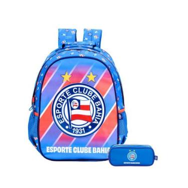 Imagem de Kit Escolar Futebol Bahia Time Mochila Costas + Estojo Duplo - Xeryus