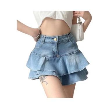Imagem de Saia Jeans Mini Cintura Alta Vintage - Moda Coreana para Verão, BR-G3,