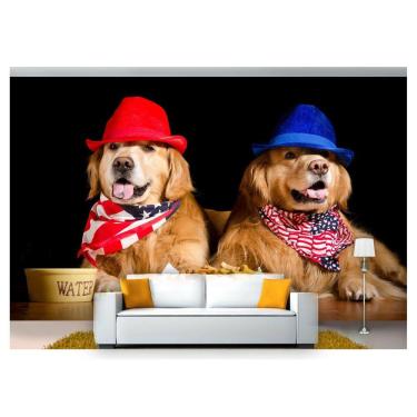 Imagem de Papel De Parede Animais Cachorros Chapéu 3D Anm161
