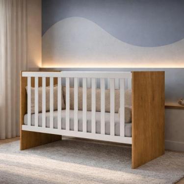Imagem de Berço Mini Cama Grade Móvel Giovana Nature/Branco - J&A Móveis