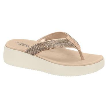 Imagem de Chinelo Fem Tamanco Modare Plataforma Strass Dedo Leve , Ouro rosado, 