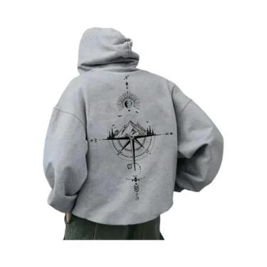 Imagem de Hoodie Vintage Masculino Com Estampa De Bússola, Alta Qualidade, Manga