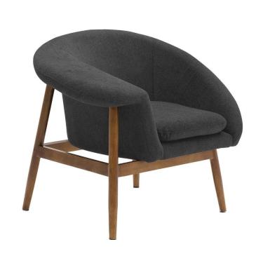Imagem de Poltrona Sala De Estar Yumi Base Madeira Braço Direito Linho Grafite - Nexta Casa