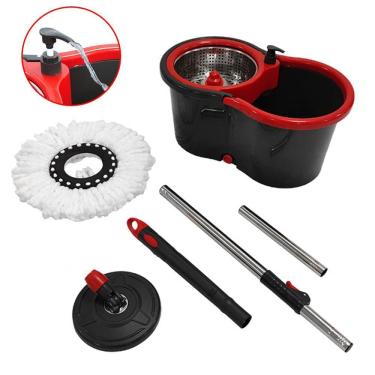 Imagem de Mop Giratório Esfregão com Balde 13L Vermelho e Preto - Powermaid