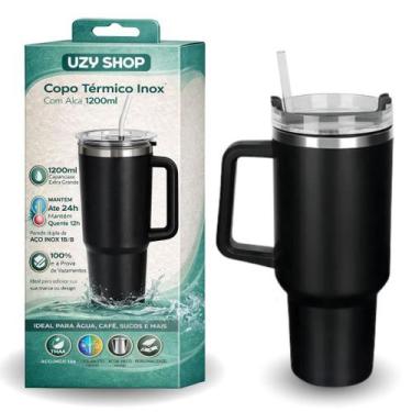 Imagem de Copo Térmico 1200ml Inox 304 Com Alça Canudo e Tampa Anti Vazamento Qu