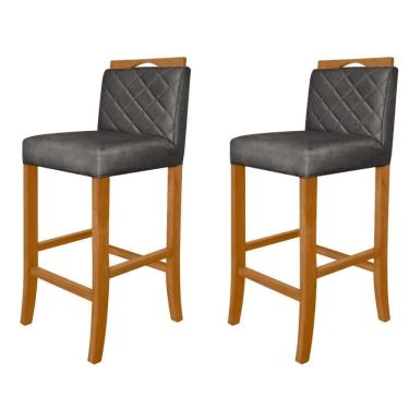 Imagem de Kit 2 Banquetas Altas Madeira Estofadas Com Encosto Multimóveis Cr15019 Madeirado-Cinza