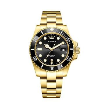 Imagem de Relógio Mecânico Clássico Masculino Preto E Dourado X-GEAR Com Calendá
