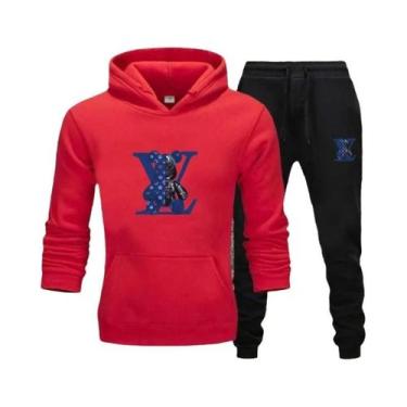 Imagem de Conjunto De Moletom Masculino Com Capuz Estampado, Tecido Macio, Casua