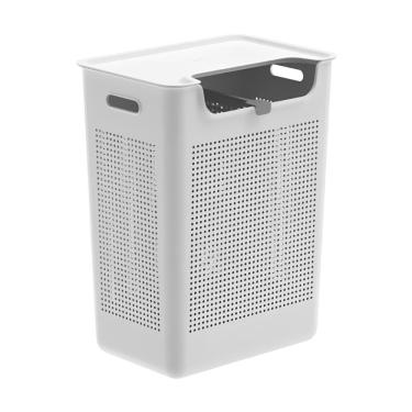 Imagem de Cesto de Roupa Flow Branco 50L com Tampa e Duplo Compartimento Ou