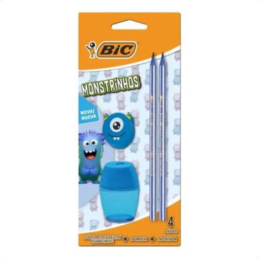 Imagem de Kit Bic Monstrinhos 2 Lápis + Apontador + Borracha Cor:Azul, Azul