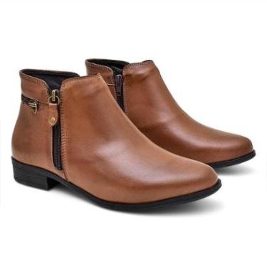 Imagem de Bota Casual Feminina Couro Com Zíper Cano Baixo Confortável-Feminino