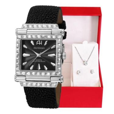 Imagem de Relógio Feminino Champion Ana Hickmann Quadrado AH20051T Kit Colar e B
