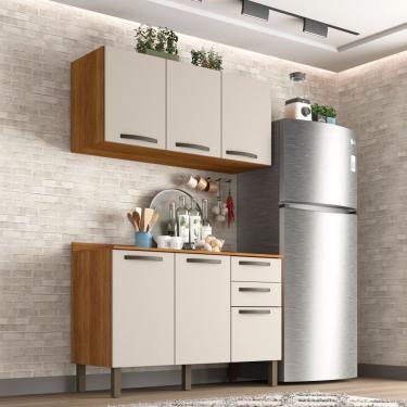Imagem de Cozinha Compacta Valencia 6 Portas 2 Gavetas em MDF 120cm Off White e Cinamomo