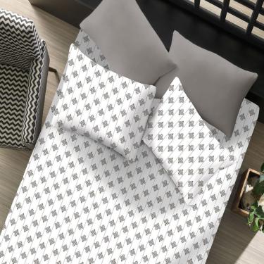 Imagem de Jogo de Cama Elegance Ana Casal 3 Peças 100% Algodão Percal 150 Fios Estampado Branco