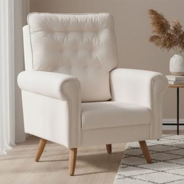 Imagem de Poltrona de Amamentação Fixa Pés Manu Encanto D02 Bouclê Off White C-200 - Lyam Decor