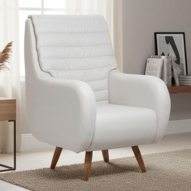 Imagem de Poltrona de Amamentação Fixa Pés Manu Sky D02 Linho Branco C-419 - Lyam Decor