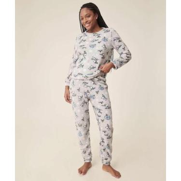 Imagem de Pijama Feminino Plush Manga Longa Estampa Snoopy-72110, Cinza, M