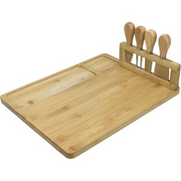 Imagem de Jg 4 Peças P/ Queijo Home&Co Com Tabua Para Cortar Divisoria Bambu Natural