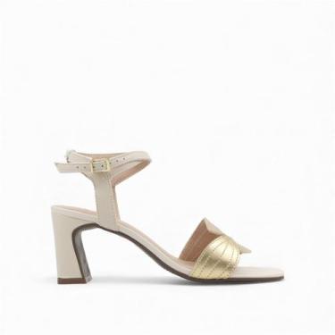 Imagem de Sandália Salto Bloco Couro - DI VITRINI, Ouro off white, 36
