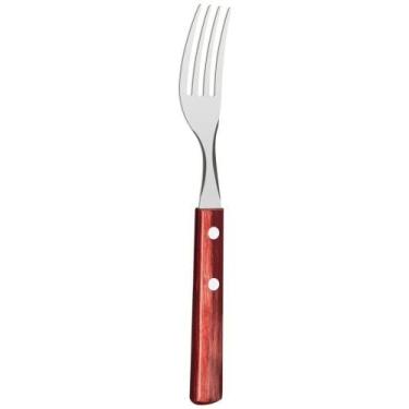 Imagem de Garfo de Mesa 21102470 em Aço Inox com Cabo de Madeira Vermelho - TRAM