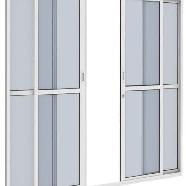 Imagem de Porta de Alumínio de Correr 210x200cm 4 Folhas com Travessa e Vidro Branco