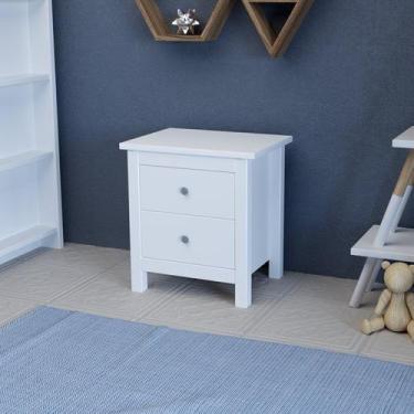 Imagem de Mesa de Cabeceira 2 Gavetas em Madeira Maciça Alba Branco - Parpinelli