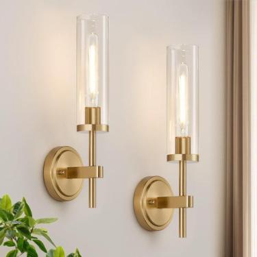 Imagem de Arandelas MOKATNG em dourado escovado com vidro transparente, kit com 