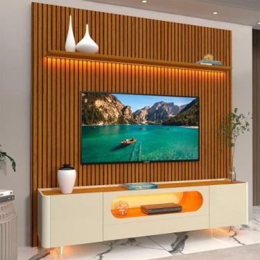 Imagem de Rack com Painel Ripado para TV até 90 Polegadas 100% MDF com LED 224CM