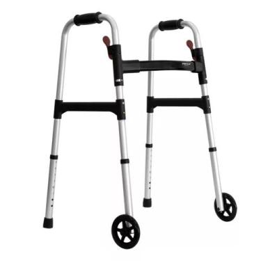 Imagem de Andador Idoso Aluminio com Rodas até 130kg Leve Dobrável Resistente Or