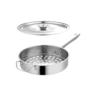 Imagem de Hemoton Coador de alimentos de aço inoxidável com alça e tampa, coador de atum prensa de lata de atum coador de lata de atum para servir comida concha de resfriamento coador de aço inoxidável