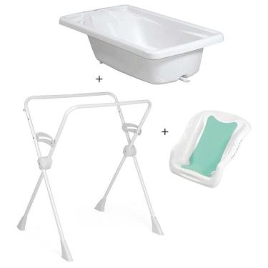 Imagem de Kit Banheira Banho Bebê Rigída Branca Burigotto Com Suporte e Redutor