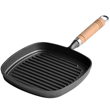 Imagem de Fôrma de omelete de ferro fundido, frigideira de bife, frigideira com cabo de madeira 22 cm/8,6 polegadas (listrado)