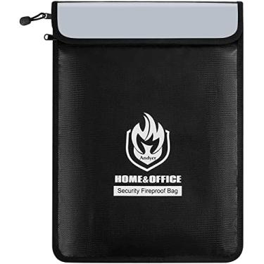 Imagem de Bolsa de documentos Andyer, com dois bolsos, à prova de fogo (1093 °C), impermeável, 38 cm x 28 cm, com zíper, bolsa para objetos de valor e documentos (preto)