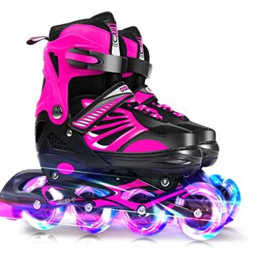 Imagem de Wemay Patins embutidos iluminantes ajustáveis com rodas iluminadas para crianças e garotas jovens Patins embutidos para meninos
