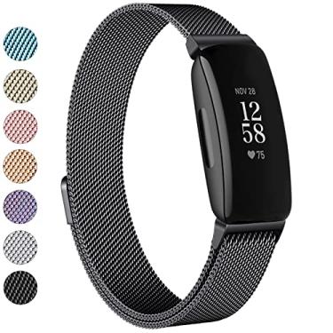 Imagem de Vanjua para Fitbit Inspire 2 Bandas Mulheres Homens, Aço Inoxidável Metal Mesh Loop Ajustável Pulseira Magnética Substituição para Fitbit Inspire 2 Fitness Tracker (Grande, Preto)