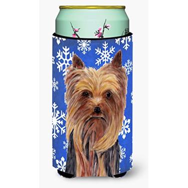 Imagem de Caroline's Treasures SC9365TBC Yorkie Inverno Flocos de Neve Feriado Longo Menino Bebidas Isolador de Bebidas Isolador Hugger, Menino Alto, Multicolorido