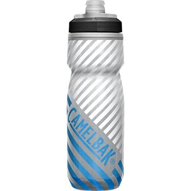 Imagem de CamelBak Garrafa de água térmica para bicicleta Podium Chill – Garrafa fácil de espremer – Serve para a maioria dos suportes de bicicleta – 595 g, listrada azul cinza