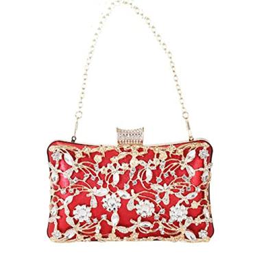Imagem de Bolsa de mão feminina bolsa clutch bolsas de mão corrente ombro mensageiro bolsa de noite, Vermelho, M
