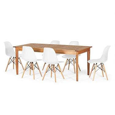 Imagem de Conjunto Mesa de Jantar Retangular em Madeira Maciça 186cm com 6 Cadeiras Eames Eiffel - Branco