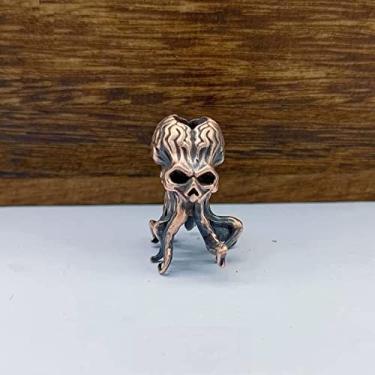 Imagem de Berloque marciano de latão cabeça de crânio pés de polvo miçanga faca, pingente de cordão tecido paracord DIY EDC chaveiro acessórios (latão roxo)