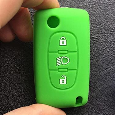 Imagem de YJADHU Capa de chave de carro de borracha de silicone para proteger a pele dobrável com 3 botões, apto para Citroen C2 C4 C5 Picasso Xsara C5 C6 C8, verde