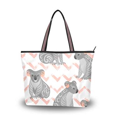 Imagem de ColourLife Bolsa tote com alça superior cinza coala com ornamento, bolsa de ombro para mulheres e meninas, Multicolorido., Large