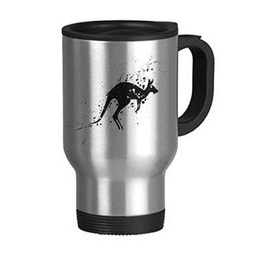 Imagem de Canguru mexicano Caneca de viagem simples preta e branca tampa flip de aço inoxidável copo de carro copo térmico