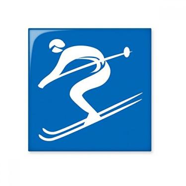 Imagem de Esqui azul esporte inverno contorno azulejo cerâmica brilhante decalque pedra adorna tijolo vitrificado