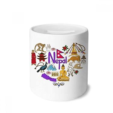 Imagem de DIYthinker Nepal Love Heart Landscap Caixa de dinheiro com a bandeira nacional de cerâmica para presente de cofrinho