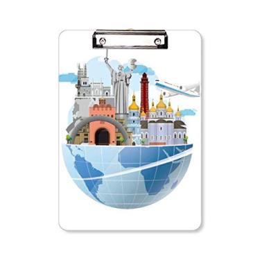 Imagem de Landmark Travel Journey Ukraine Plane Prancheta pasta para escrever placa de apoio A4