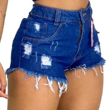 Imagem de Short Bermuda Jeans Feminino Cintura Alta Destroyed Hot Pants - Nettsh