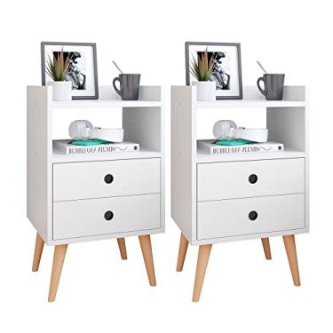Imagem de Conjunto Mesa de Cabeceira Kit Mesinha Canto Quarto Lateral Cama 2 Gavetas Organizadoras Retrô Quarto - Dream RPM (BRANCO)